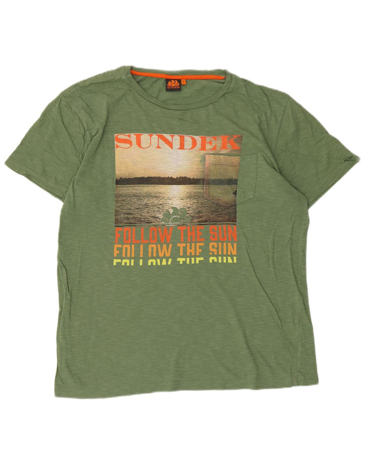 Sundek Camiseta gráfica para hombre Top grande de algodón moteado verde