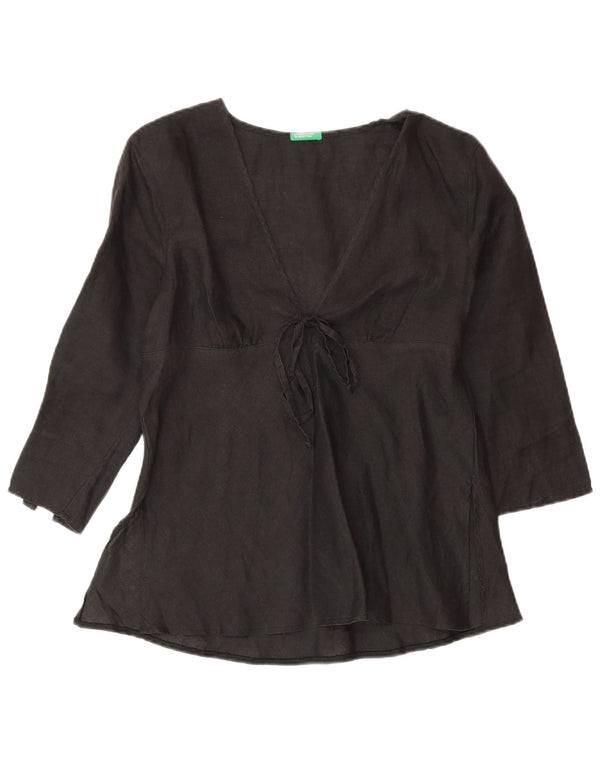 Benetton Blusa De Manga 3/4 Para Mujer UK 40 Small Lino Negro