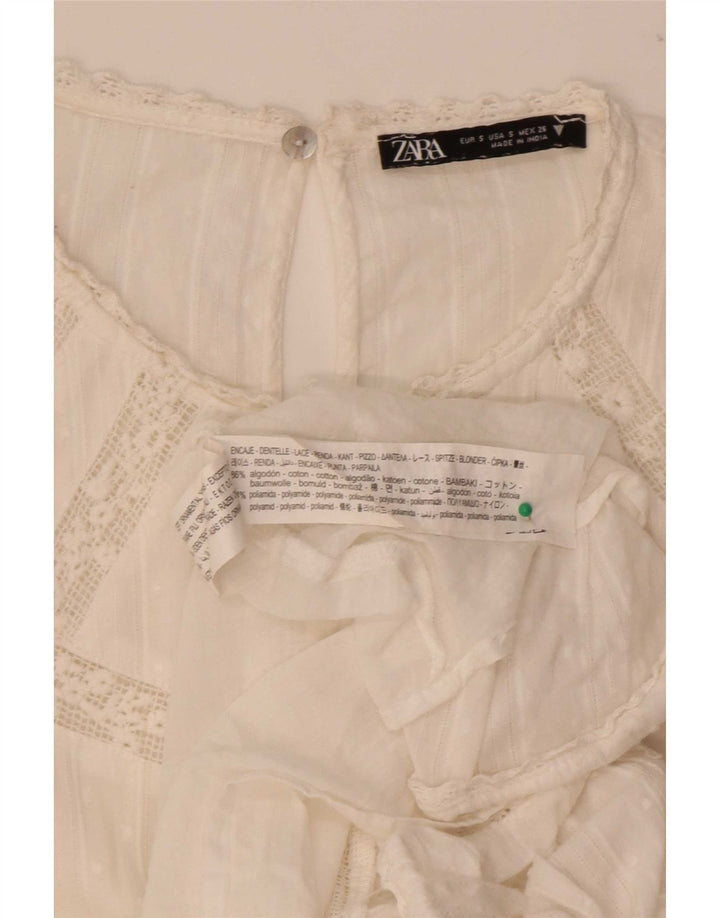 Zara Mujer Vestido Escalonado UK 40 Pequeño Algodón Blanco