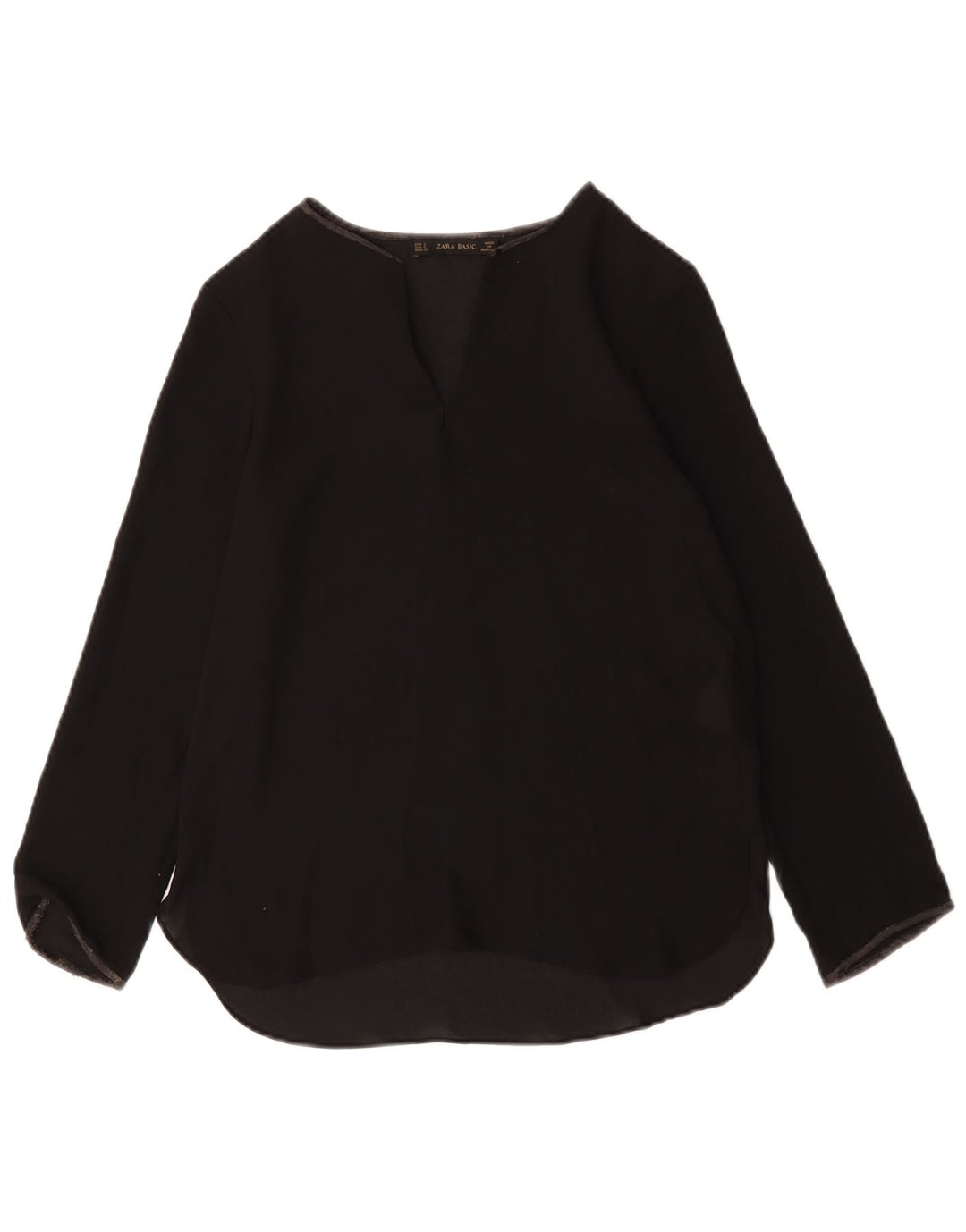 Zara Mujer Top Manga Larga UK 40 Pequeño Poliéster Negro