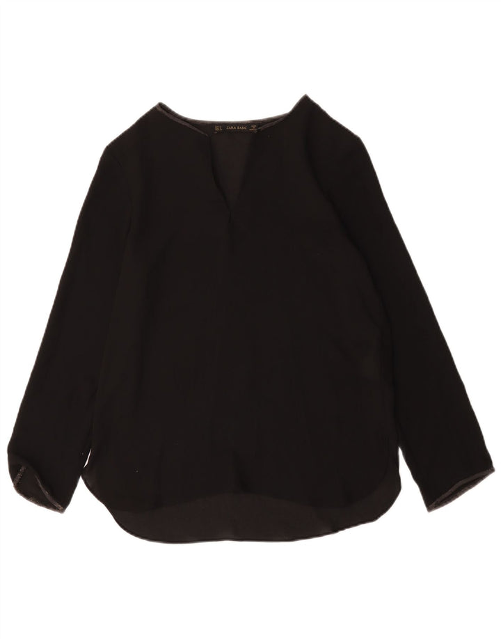Zara Mujer Top Manga Larga UK 40 Pequeño Poliéster Negro