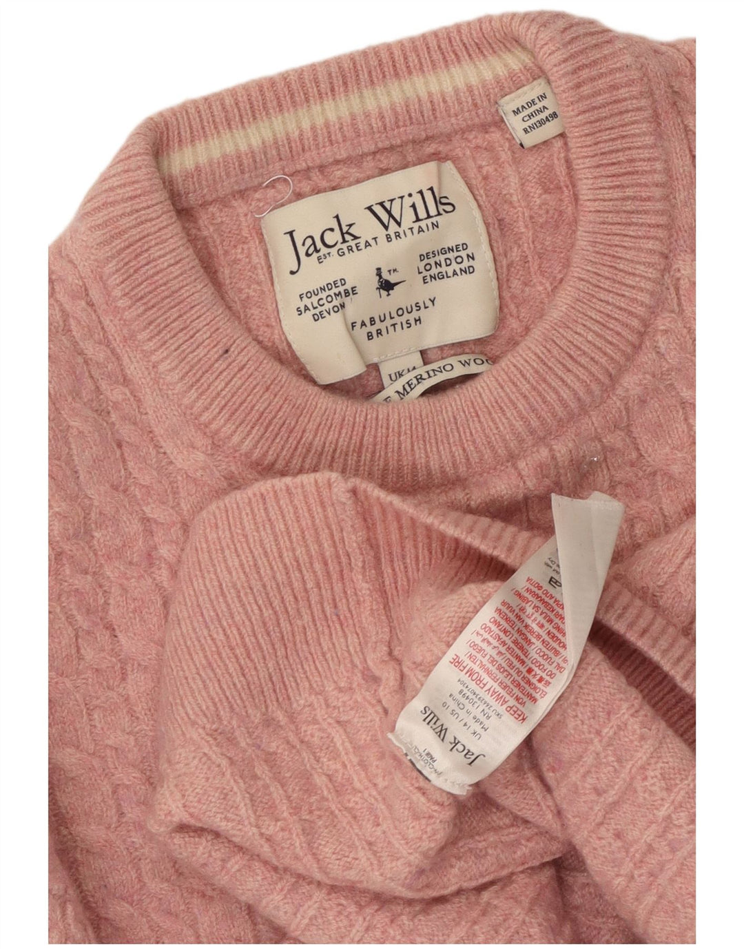JACK WILLS Suéter tipo jersey con cuello barco para mujer Reino Unido 44 Lana rosa grande