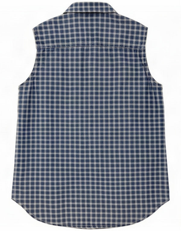 Camisa sin mangas para mujer Conte of Florence UK 40 Small Navy Blue Check