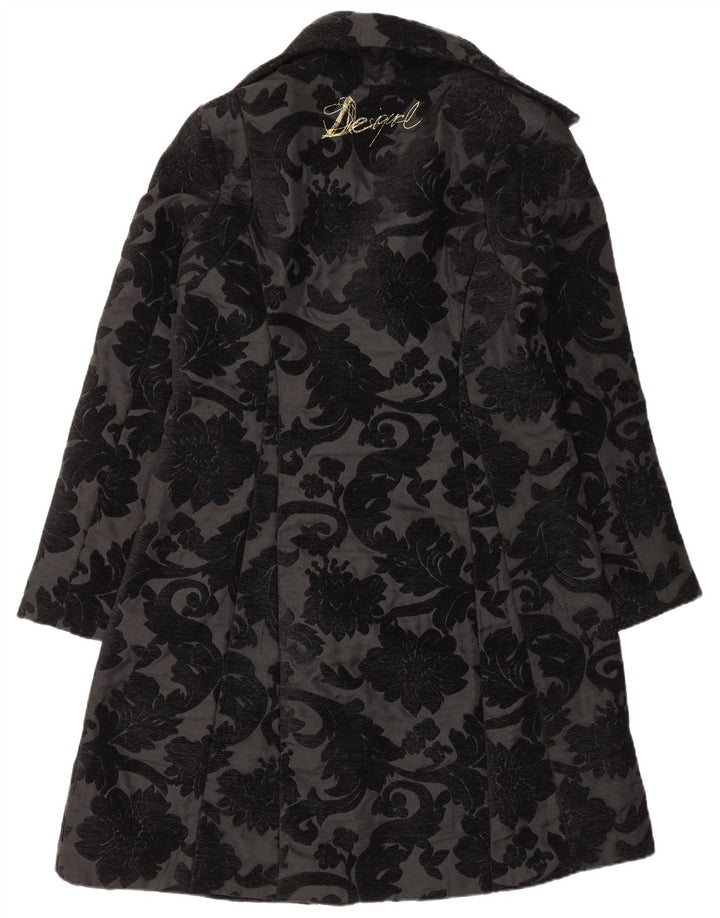 Desigual Mujer Regular Fit Abrigo EU 42 Grande Negro Floral Moderno