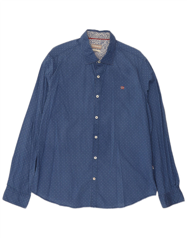 Napapijri Camisa con estampado abstracto para hombre 2XL Algodón azul