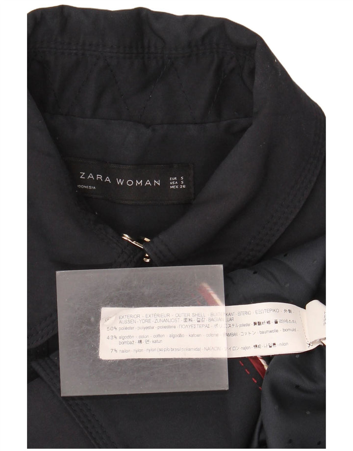 Zara Mujer Gabardina De Doble Botonadura UK 10 Small Poliéster Azul Marino