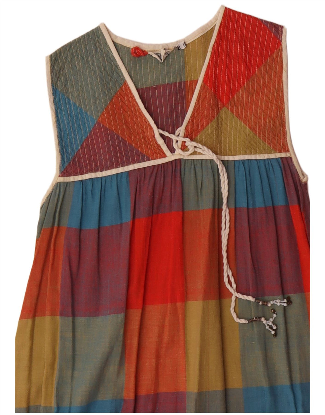 Vintage mujer sin mangas Maxi vestido Reino Unido 8 pequeño bloque de color multicolor