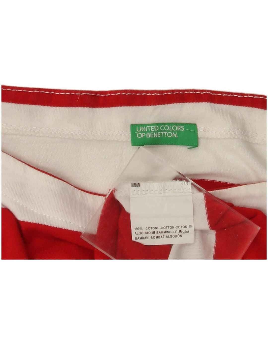 BENETTON Camiseta corta para mujer UK 44 Mediana Rayas rojas
