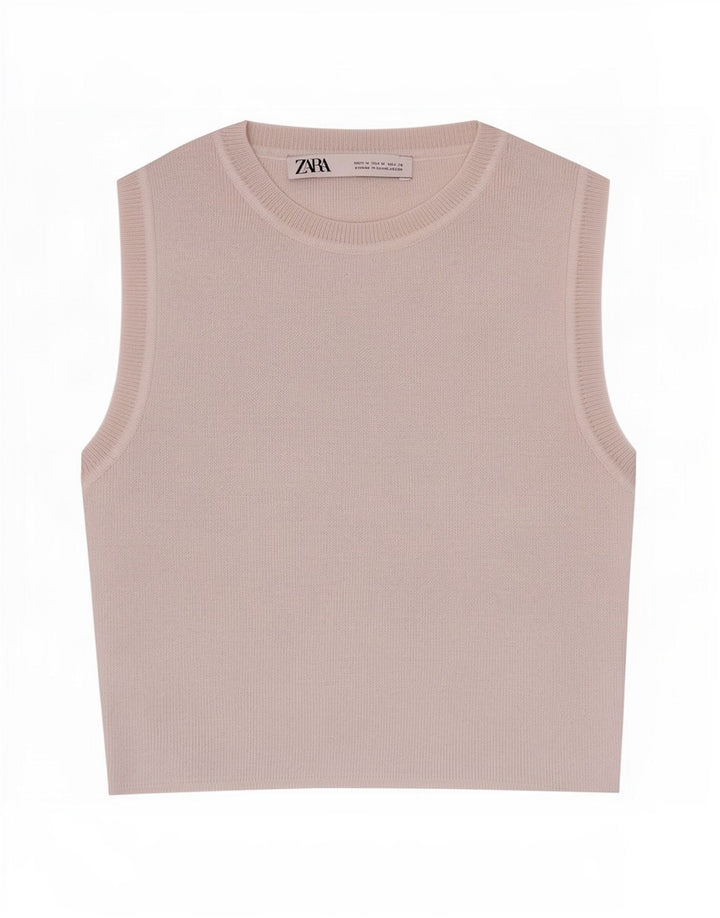 Zara Mujer Crop Chaleco Top Reino Unido 42 Medio Beige
