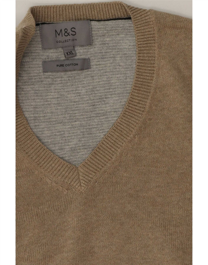 Marks & Spencer - Jersey con cuello en V para hombre, talla 2XL, algodón beige