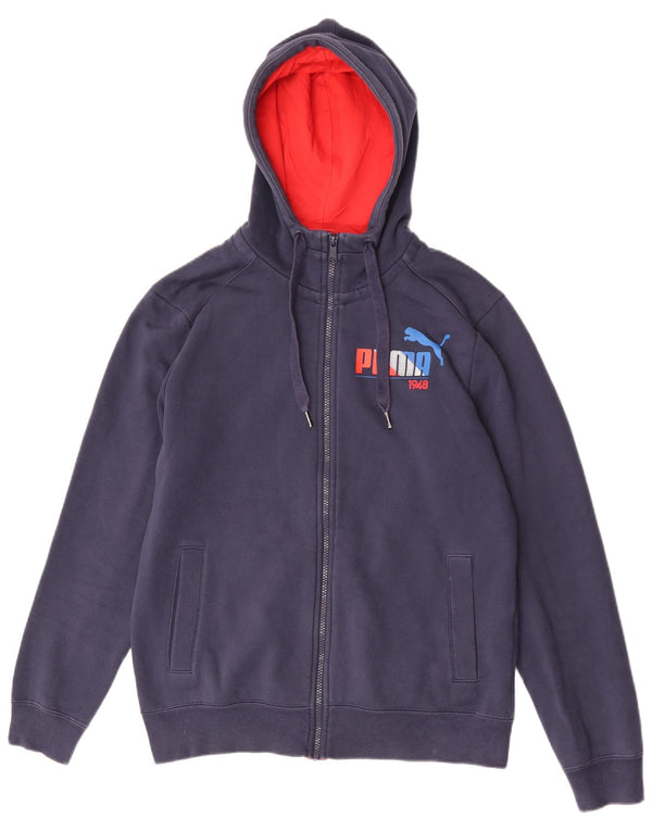 Puma Sudadera con capucha y cremallera de corte regular y gráfico para hombre, algodón azul marino mediano