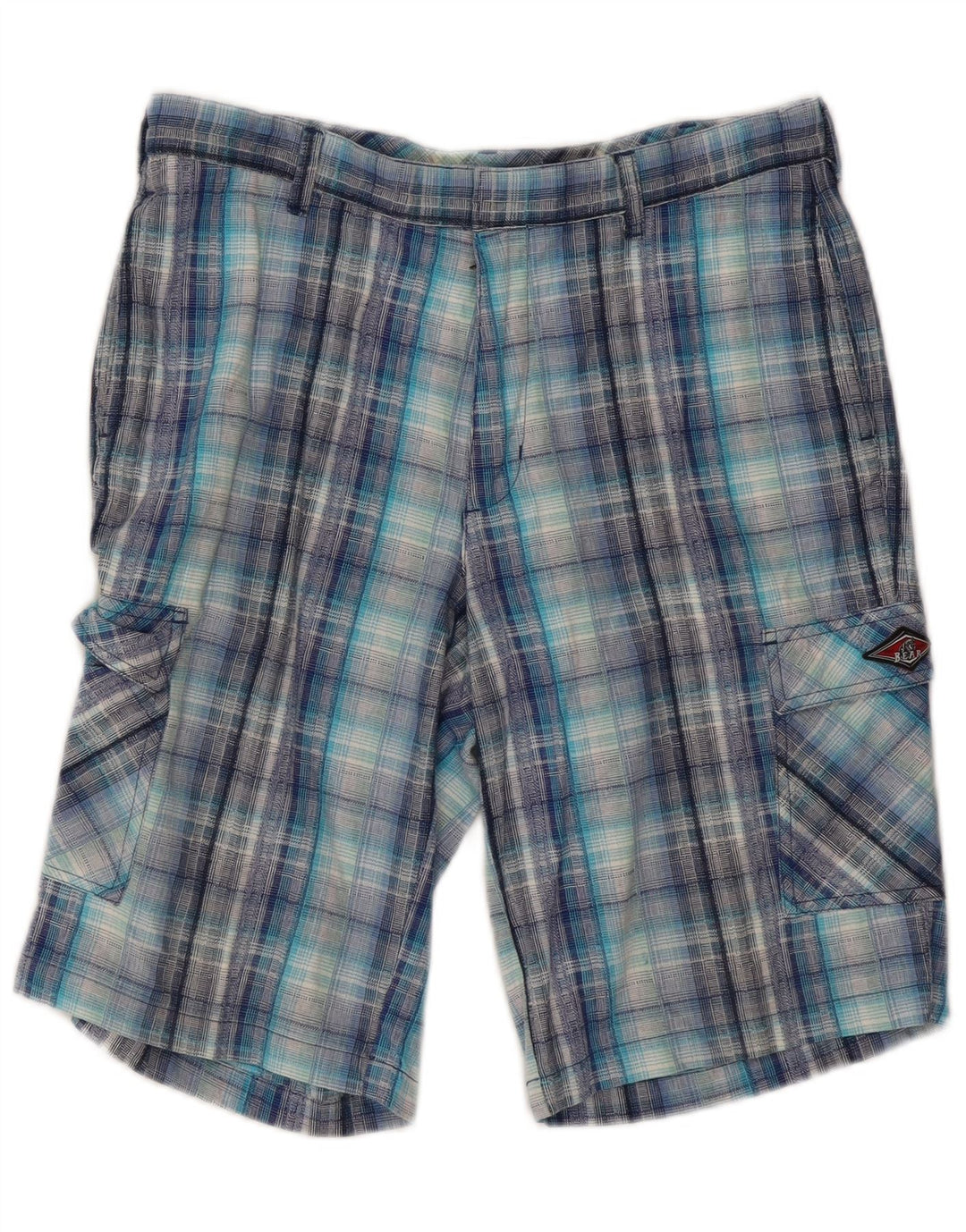 Pantalones cortos tipo cargo para hombre Bear W32 Algodón a cuadros azul medio
