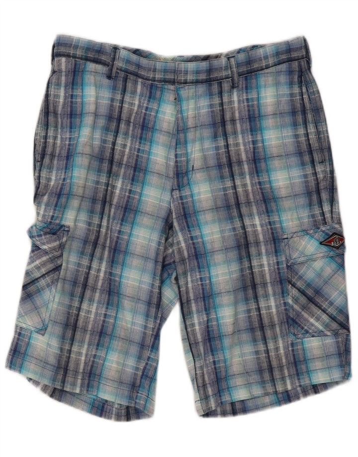 Pantalones cortos tipo cargo para hombre Bear W32 Algodón a cuadros azul medio