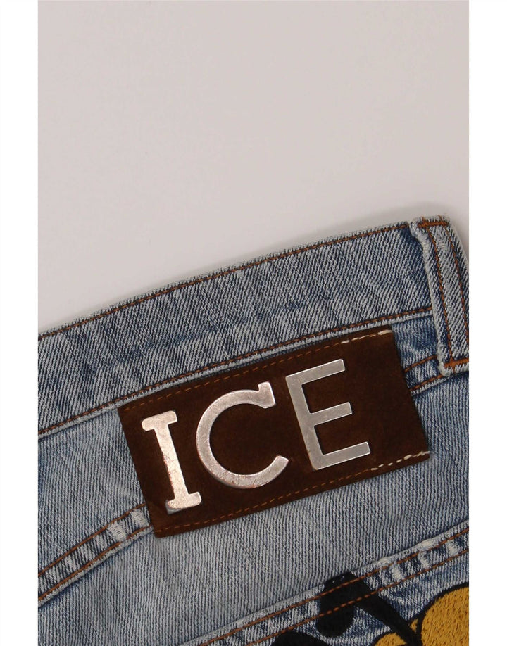 Iceberg Mujer Pluto Vaqueros Slim Desgastados W32 L32 Azul Algodón Dibujos Animados