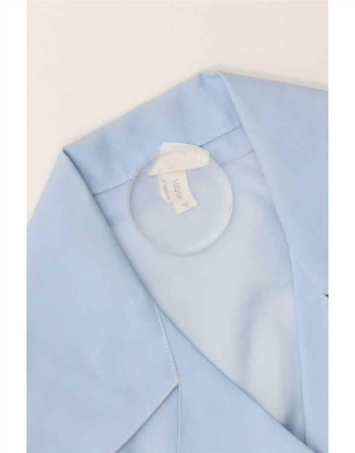 Vintage mujer camisa de manga corta blusa Reino Unido 14 poliéster azul medio