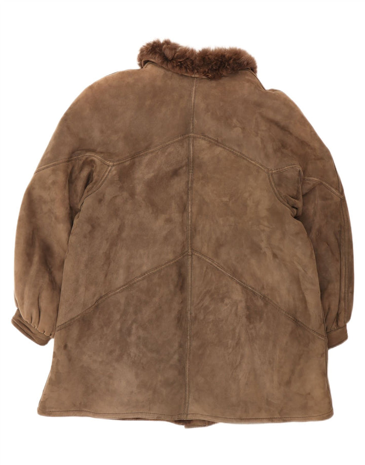 Vintage mujer shearling abrigo Reino Unido 18 XL Marrón