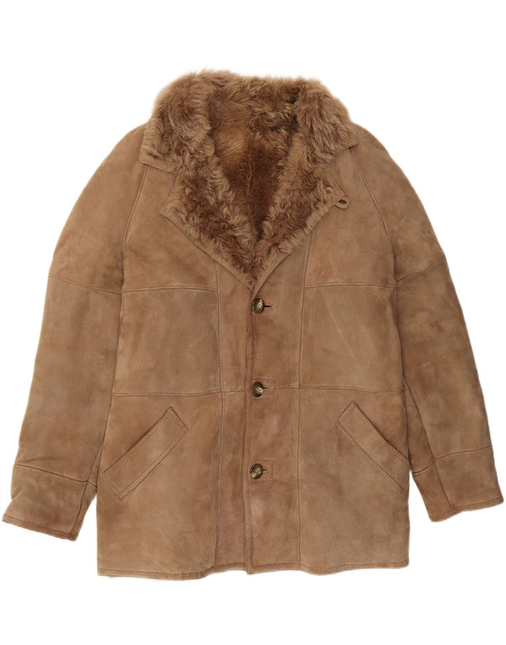 Chaqueta de piel de oveja vintage para hombre IT 52 XL Marrón Shearling