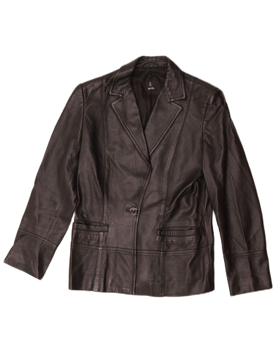 Vintage mujer 1 botón cuero Blazer chaqueta Reino Unido 14 cuero negro medio