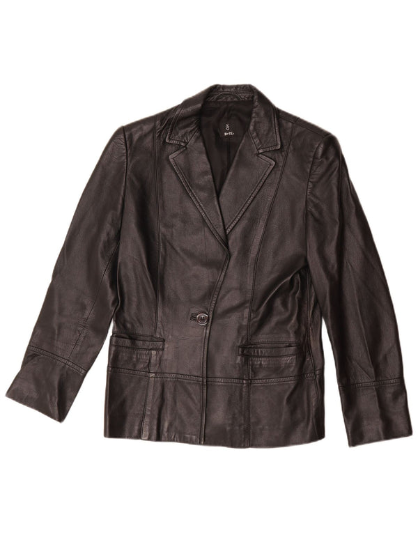 Vintage mujer 1 botón cuero Blazer chaqueta Reino Unido 14 cuero negro medio