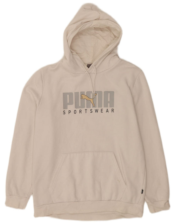 Puma Hombre Sudadera Con Capucha Gráfica Jersey Mediano Blanco Algodón Deportes