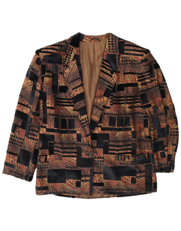 Vintage mujer 1 botón Blazer chaqueta Reino Unido 16 grande multicolor geométrico