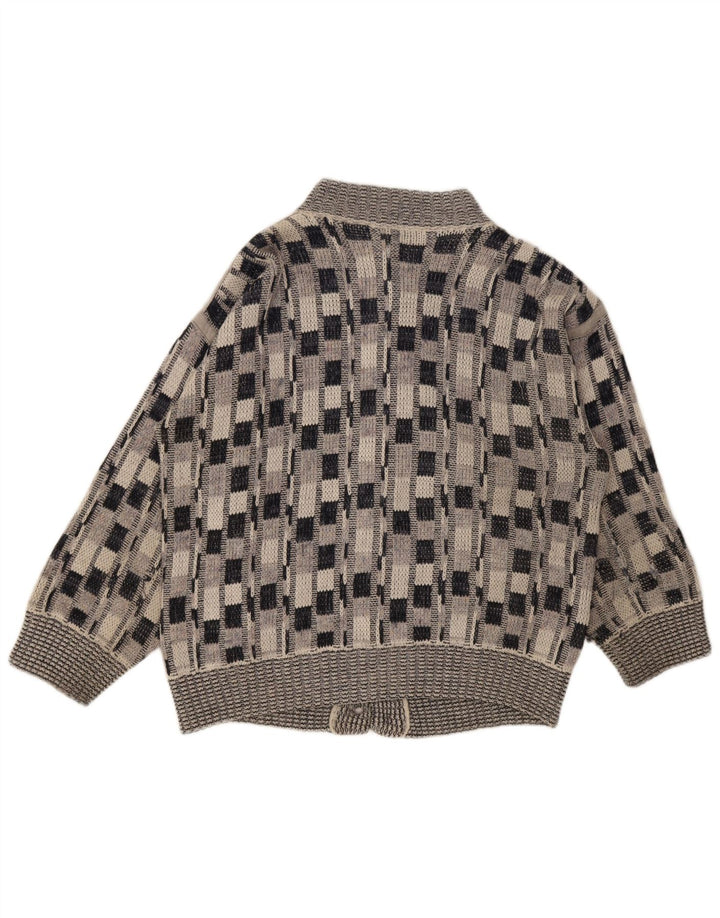 Vintage hombres Cardigan suéter grande gris cheque