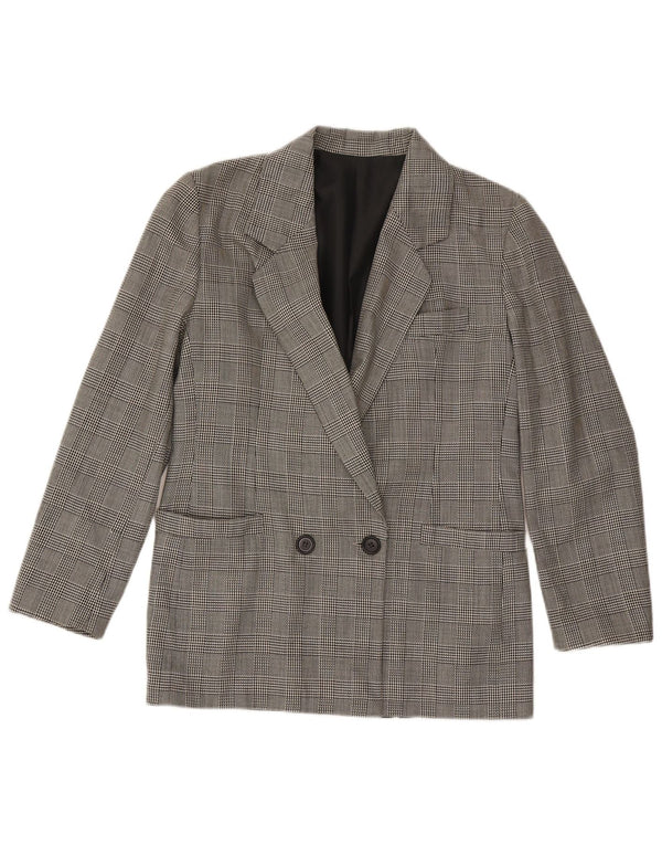 Vintage mujer chaqueta blazer de doble pecho Reino Unido 12 pata de gallo gris medio