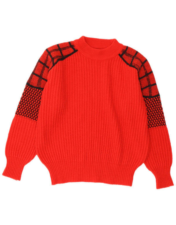 Vintage mujer tortuga cuello jumper suéter Reino Unido 16 grande rojo comprobar acrílico
