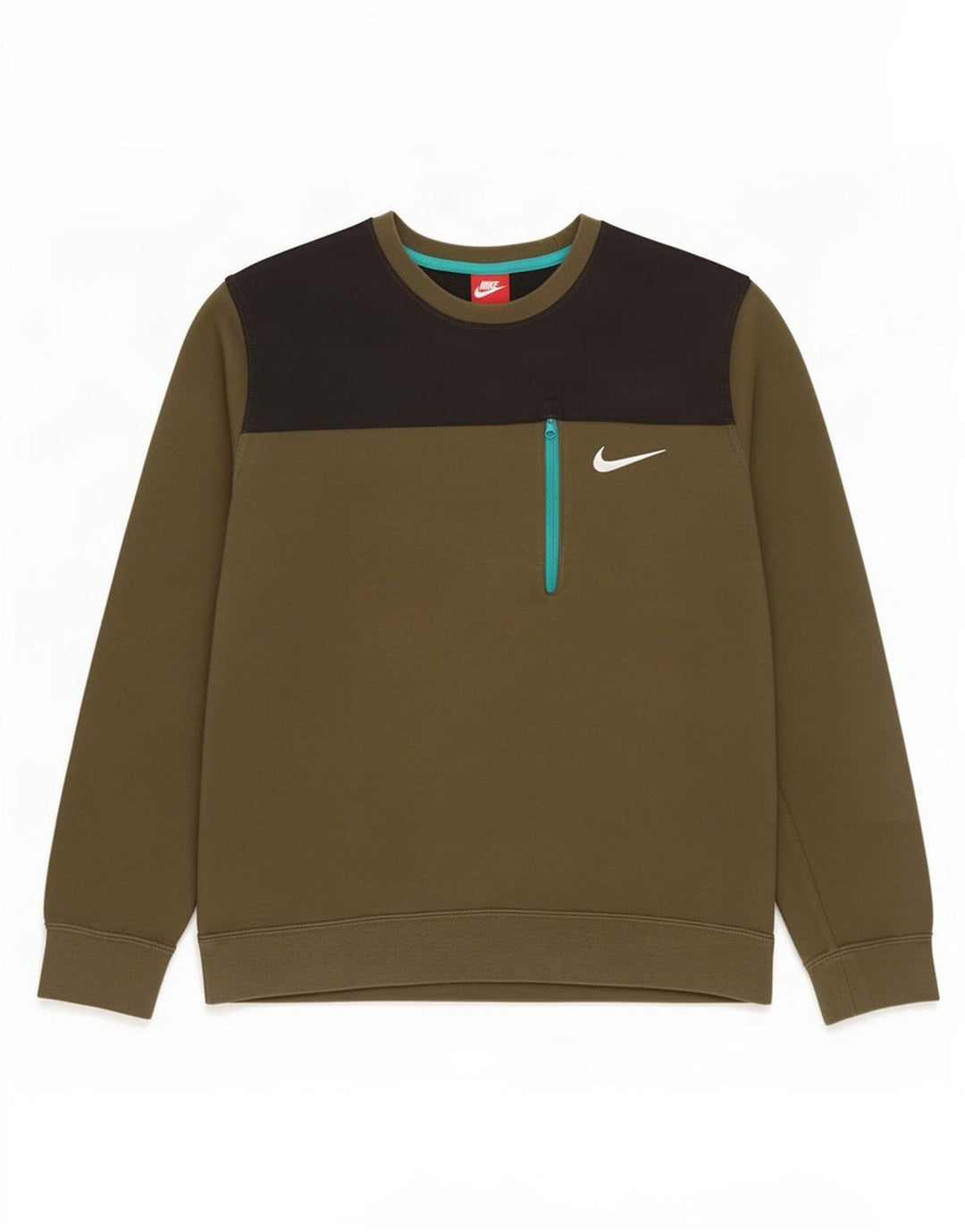 Nike Hombre Sudadera Jumper Large Caqui Colorblock Algodón