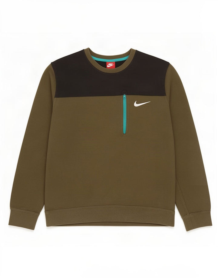 Nike Hombre Sudadera Jumper Large Caqui Colorblock Algodón