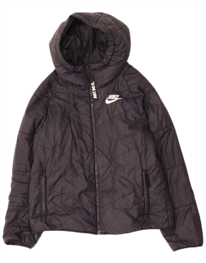 Nike Chaqueta acolchada con capucha para mujer UK 44 Mediana Negro Poliéster