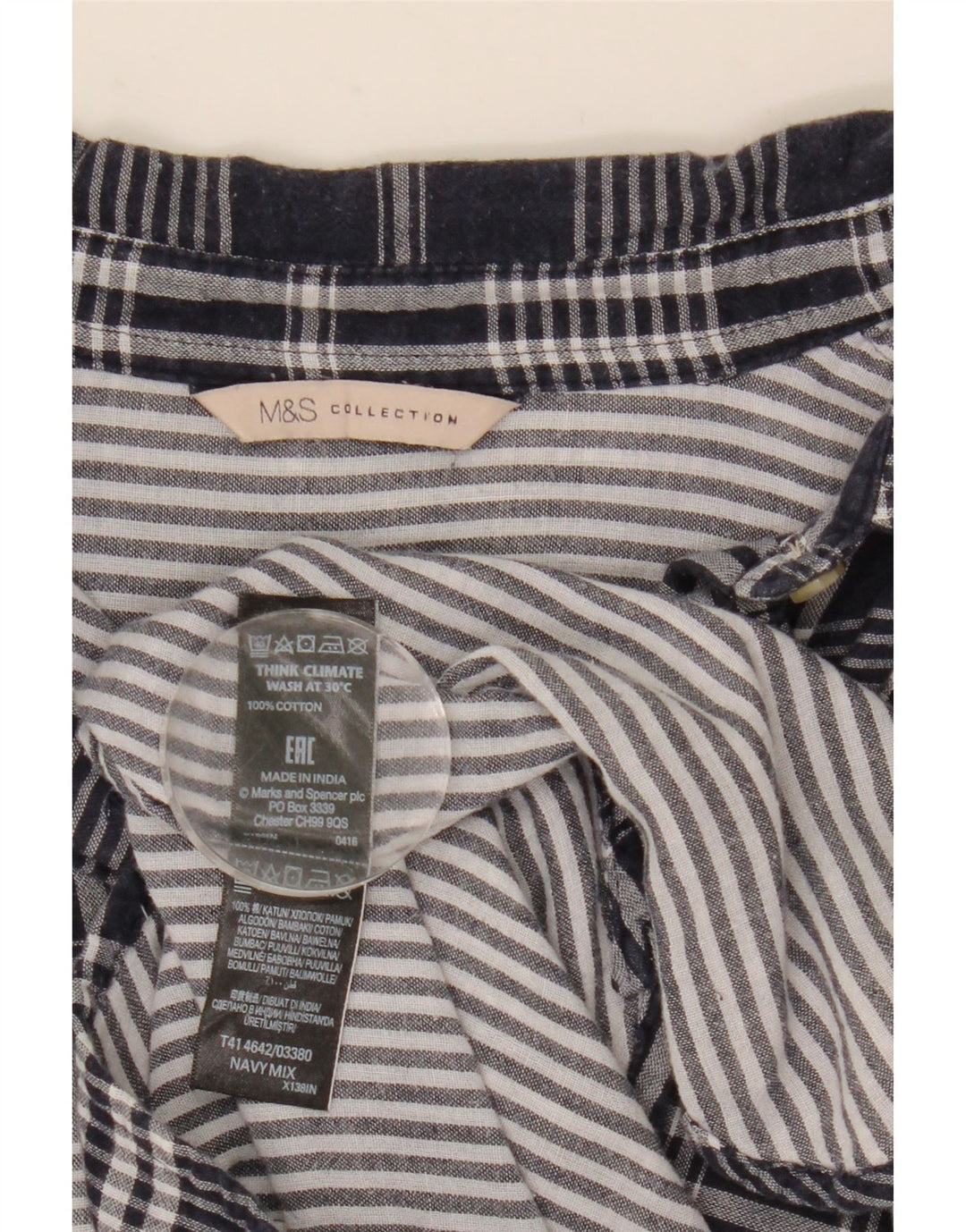 Marks & Spencer Camisa extragrande para mujer UK 8 Small Azul marino Cuadros Algodón