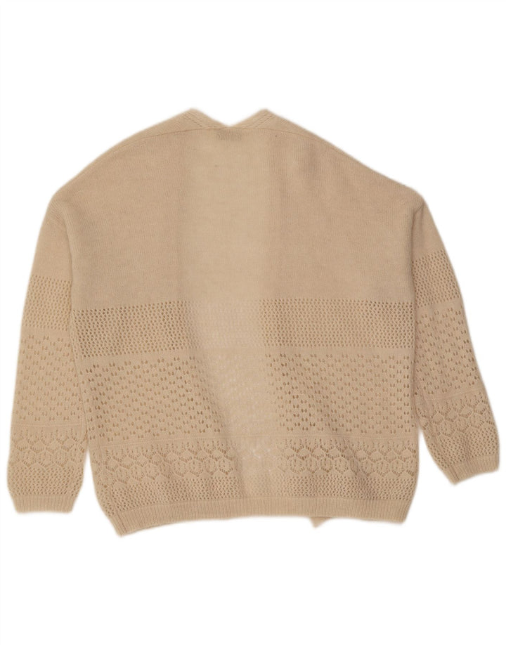 Vintage mujer abierto cardigan suéter Reino Unido 16 grande beige