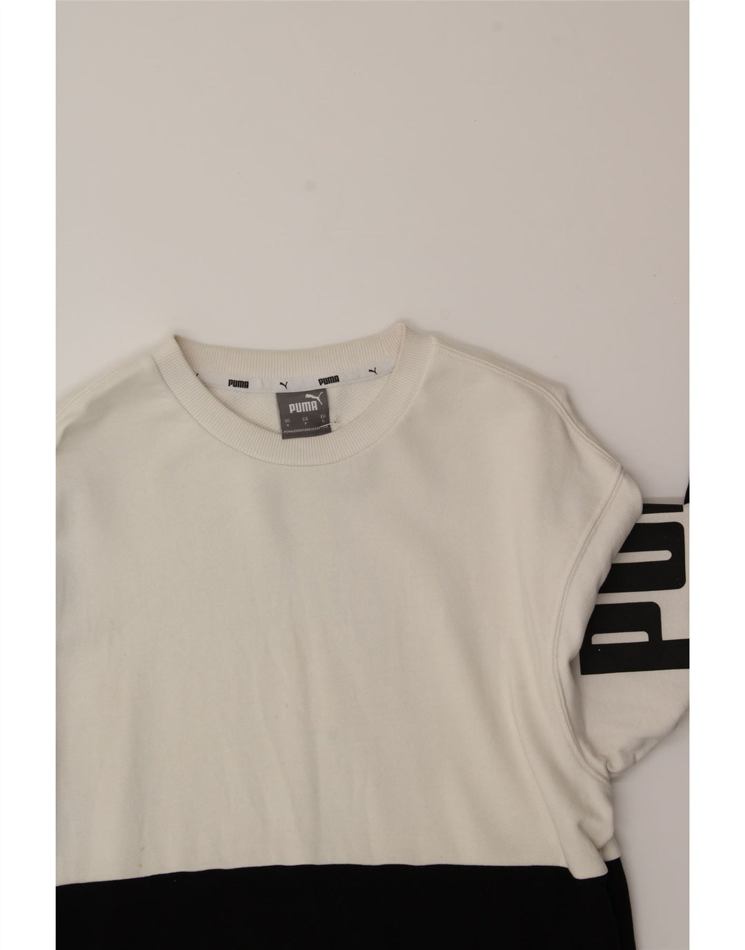 PUMA Mens Graphic Sweatshirt Jumper Small Black Colourblock Cotton Vintage Puma and Second-Hand Puma from Messina Hembry 