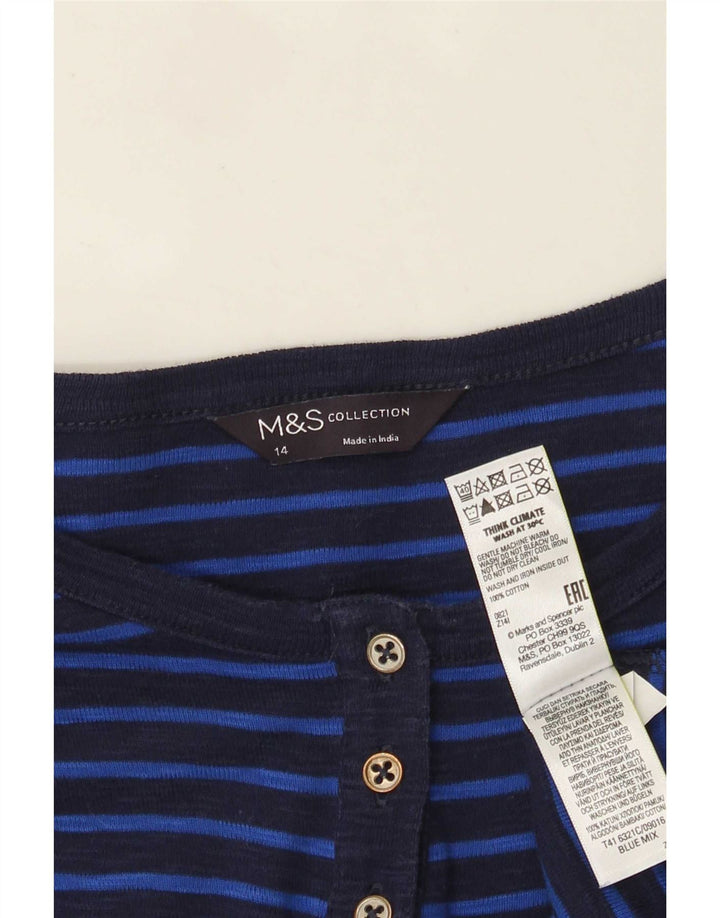 Marks & Spencer Top para mujer de manga larga UK 44 Medio azul marino a rayas