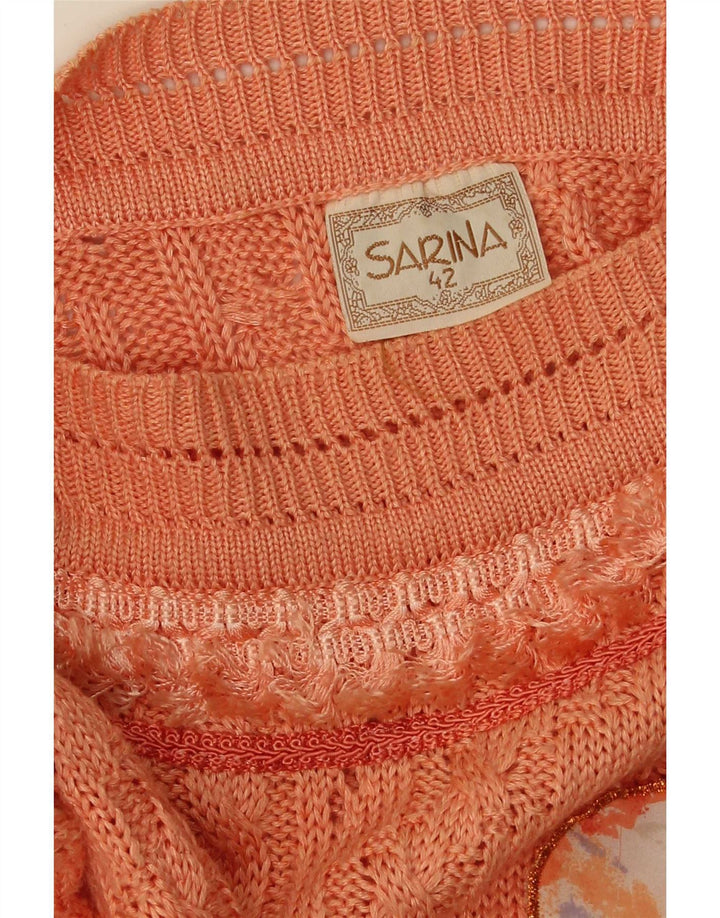 Vintage mujer gráfico barco cuello jersey suéter IT 42 naranja medio