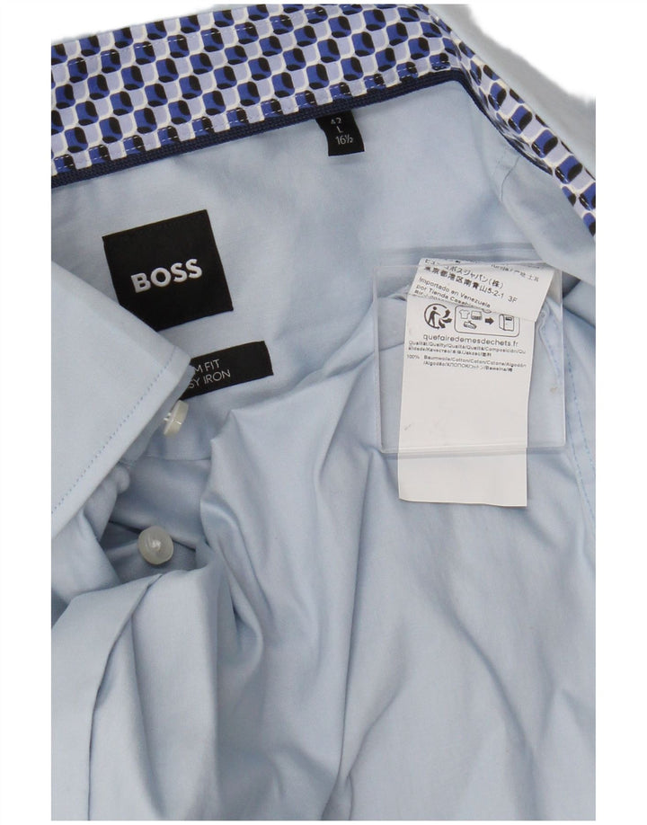 Camisa Hugo Boss Hombre Slim Fit Algodón Azul Grande