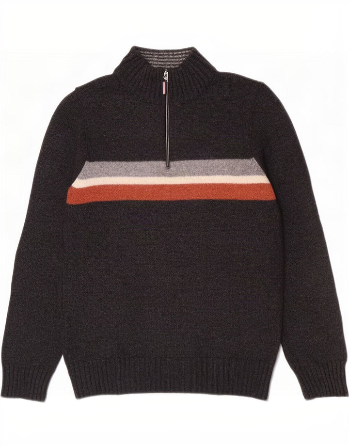 Marks & Spencer Jersey azul con cuello y cremallera Harbor para hombre, talla pequeña, gris