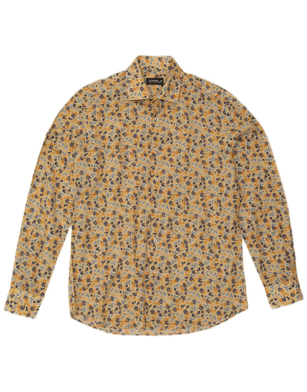 Camisa vintage para hombre medio amarillo floral algodón bohemio