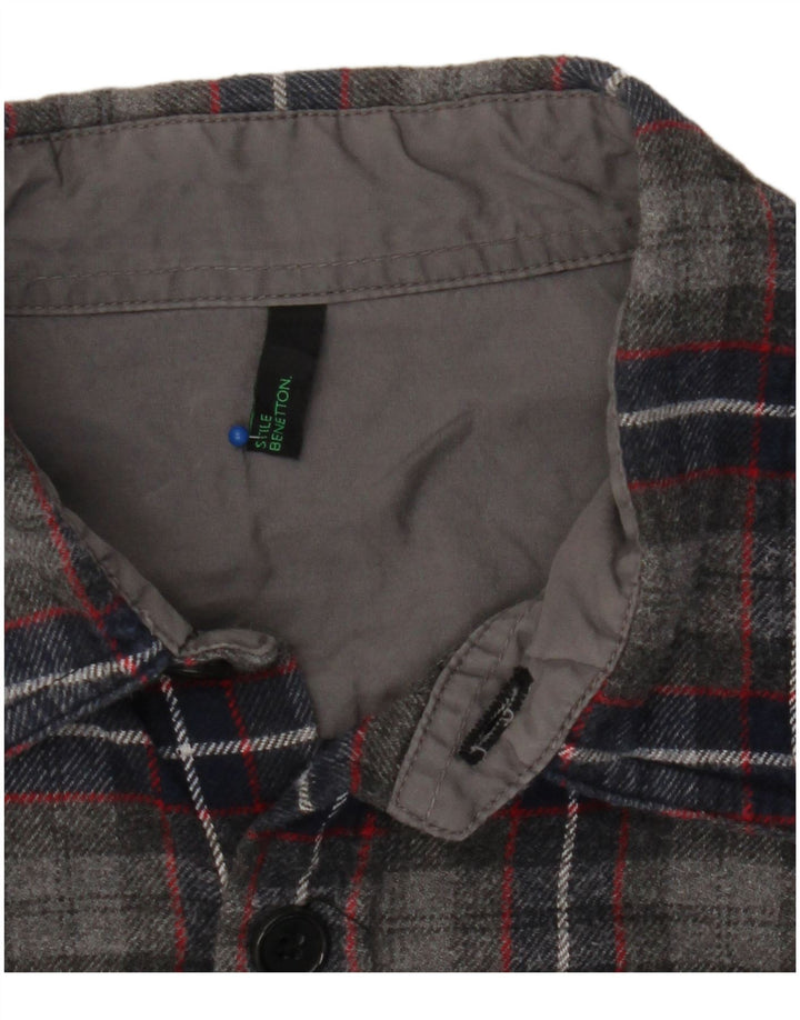 BENETTON Camisa De Franela Hombre A Cuadros Gris Medio