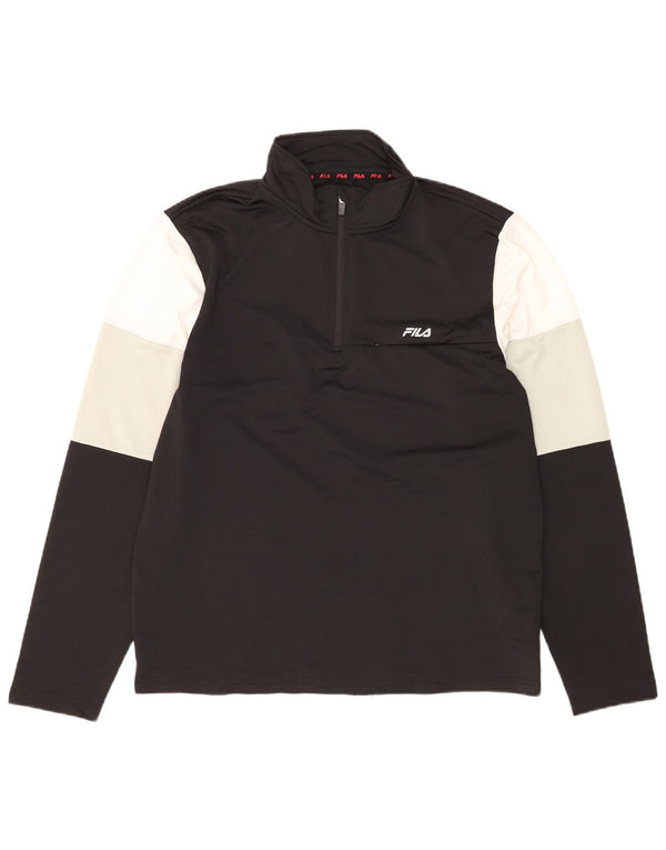 FILA Mens Zip Neck Pullover Tracksuit Top XL Black Colourblock Polyester