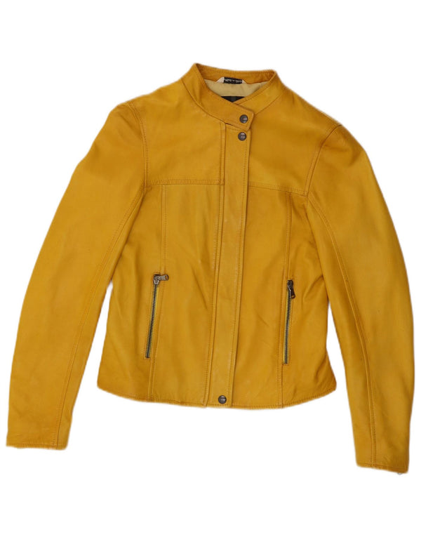 Chaqueta motera de cuero para mujer Bayside IT 44 Cuero amarillo mediano