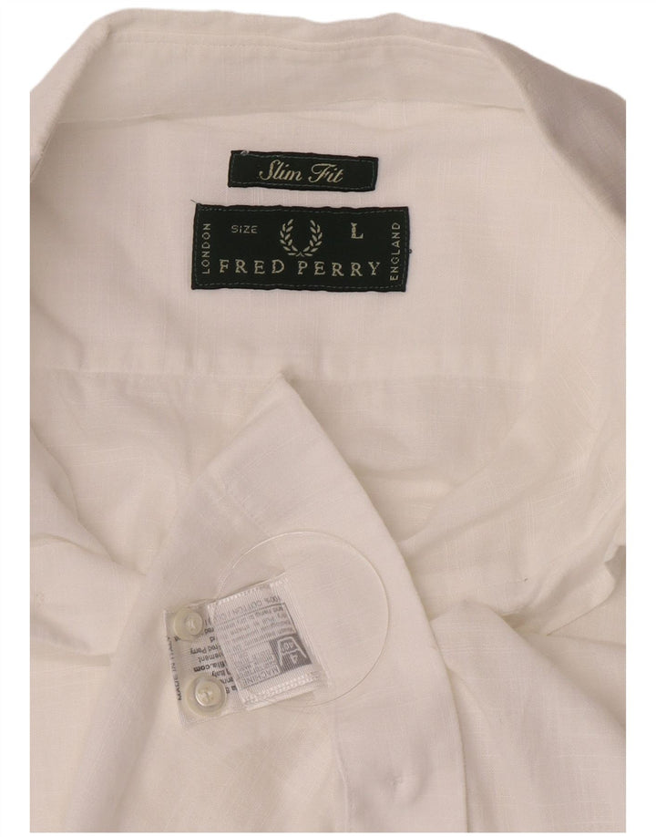 Camisa Fred Perry Slim Fit Para Hombre Algodón Blanco Grande