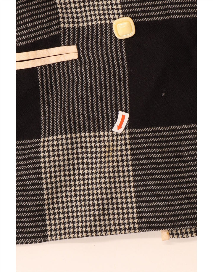 Vintage mujer doble pecho Blazer chaqueta Reino Unido 14 mediano negro Houndstooth