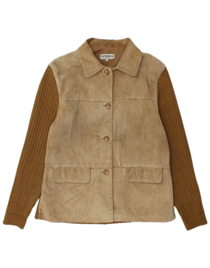 Vintage mujer ante chaqueta Reino Unido 16 grande beige