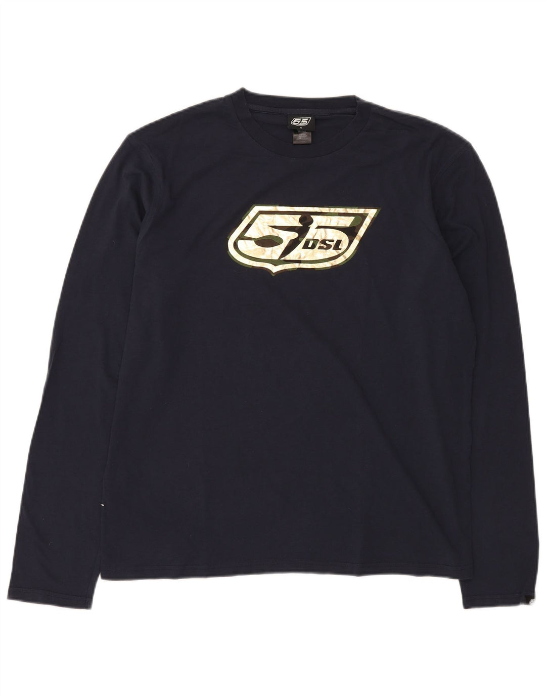 DIESEL Hombre Gráfico Top Manga Larga XL Azul Marino Algodón