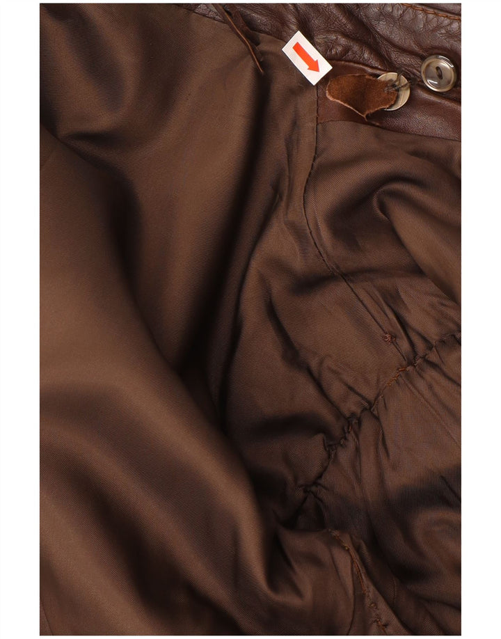 Vintage hombres doble pecho cuero abrigo Reino Unido 38 marrón medio