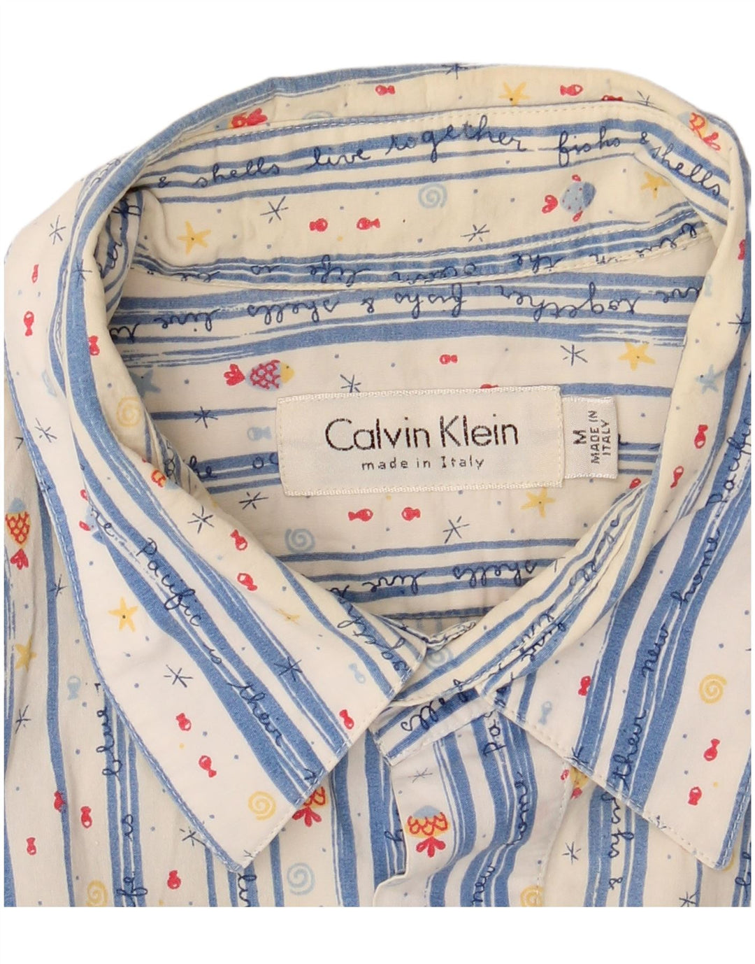 Calvin Klein Camisa de manga corta para hombre de algodón a rayas blancas medianas