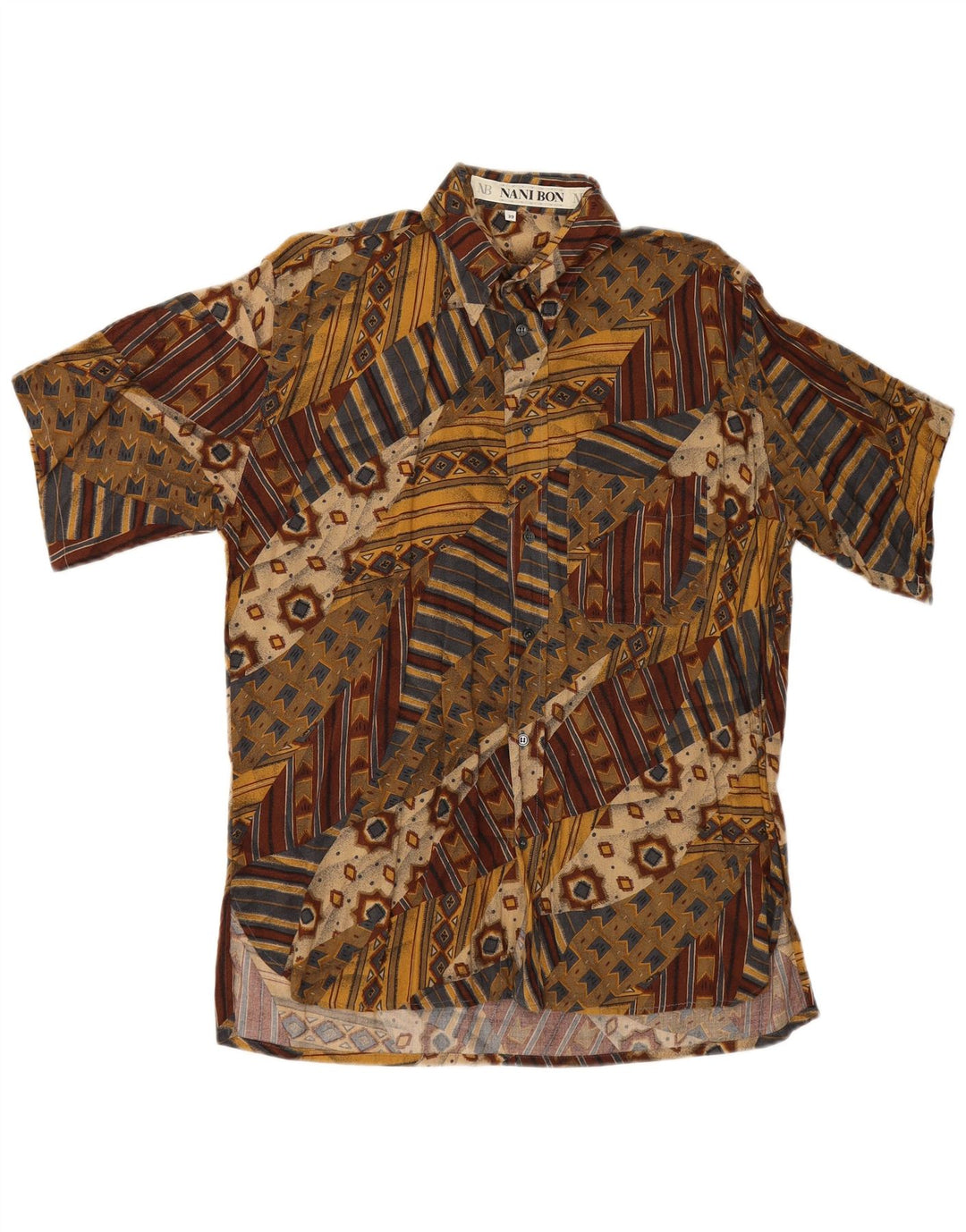 NANI BON Camisa de manga corta para hombre Talla 39 Mediana Multicolor Geométrica