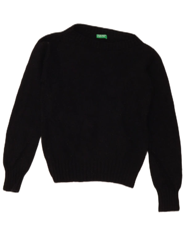 Benetton Jersey Corto Con Cuello Barco Para Mujer UK 40 Small Negro